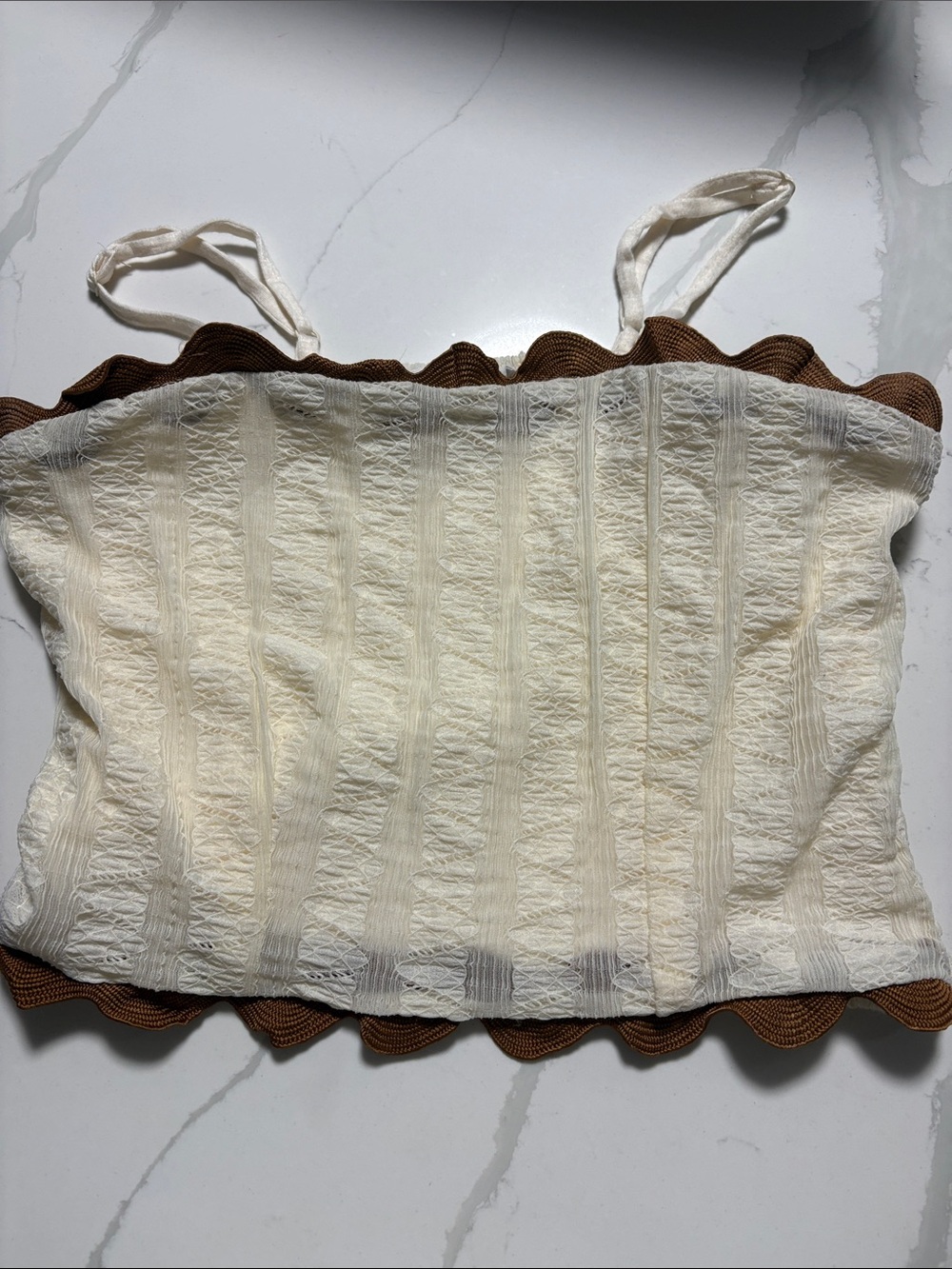 Women's Cream Crop Top with Brown Trim